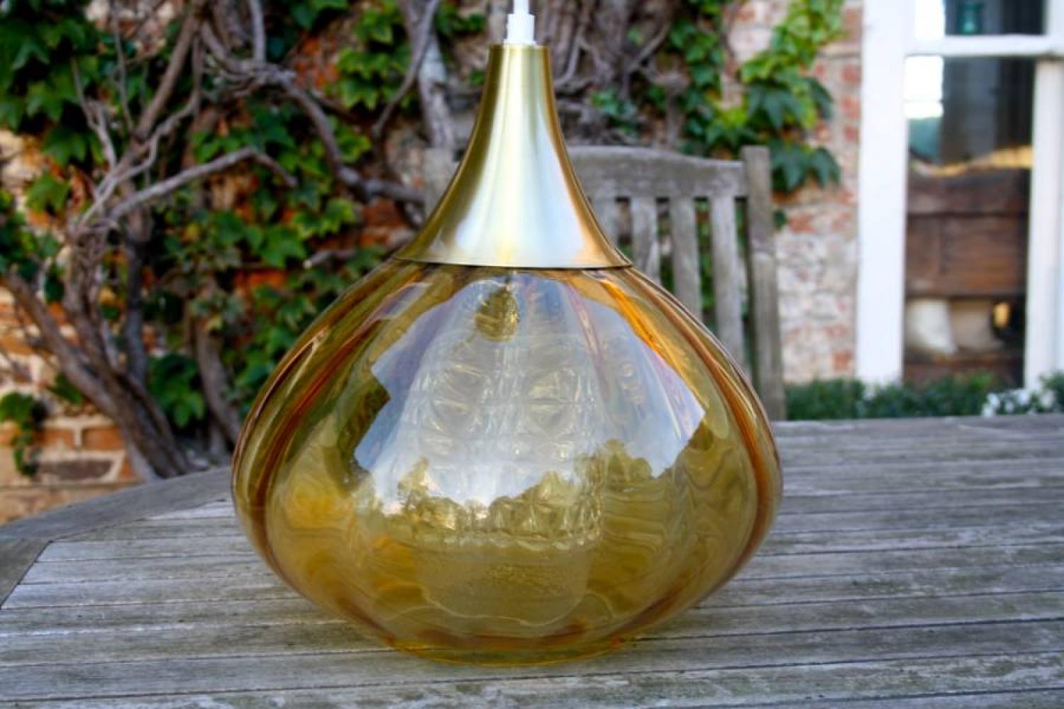 1970`s amber glass pendant light