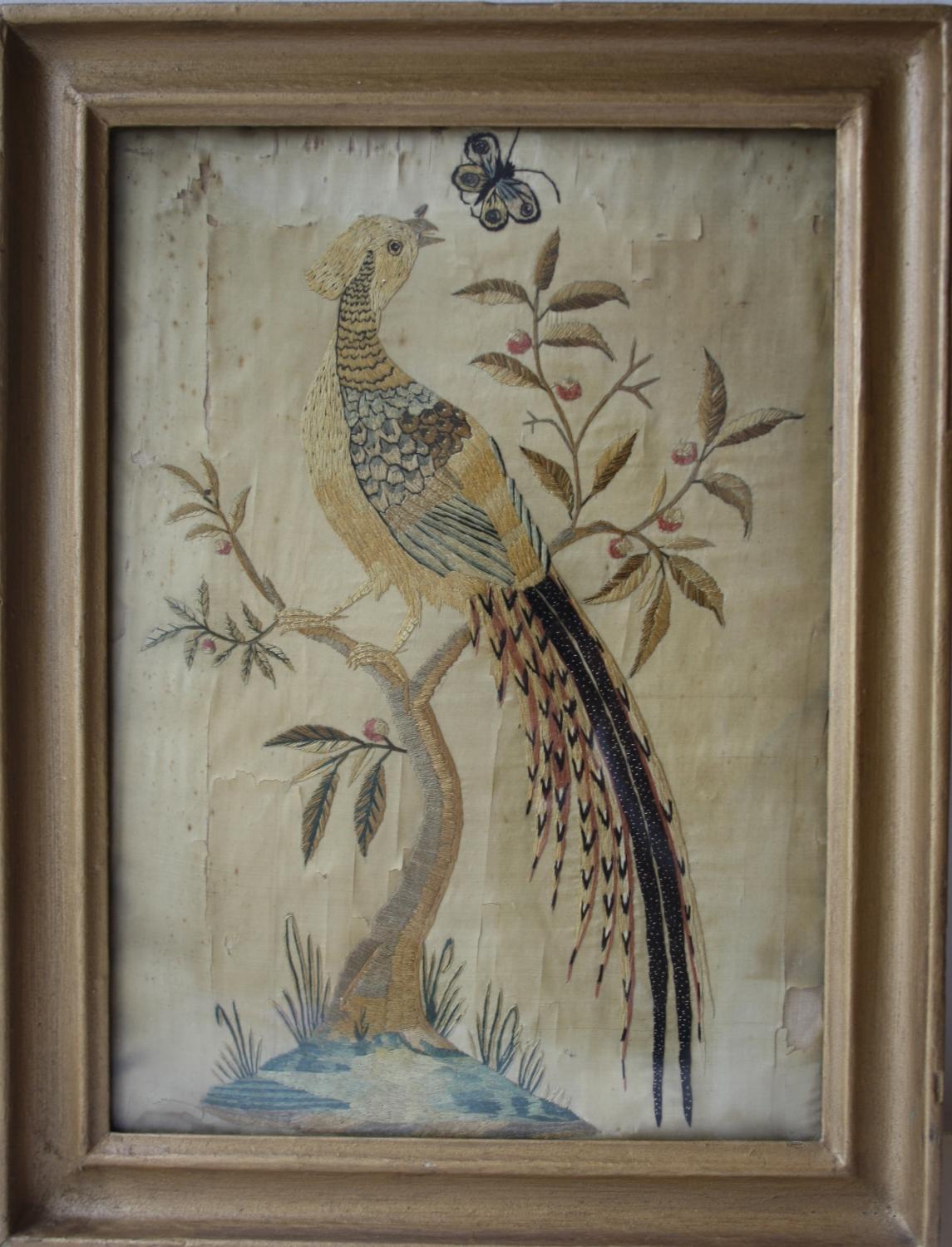19th Century Silk embroidery of a pheasant