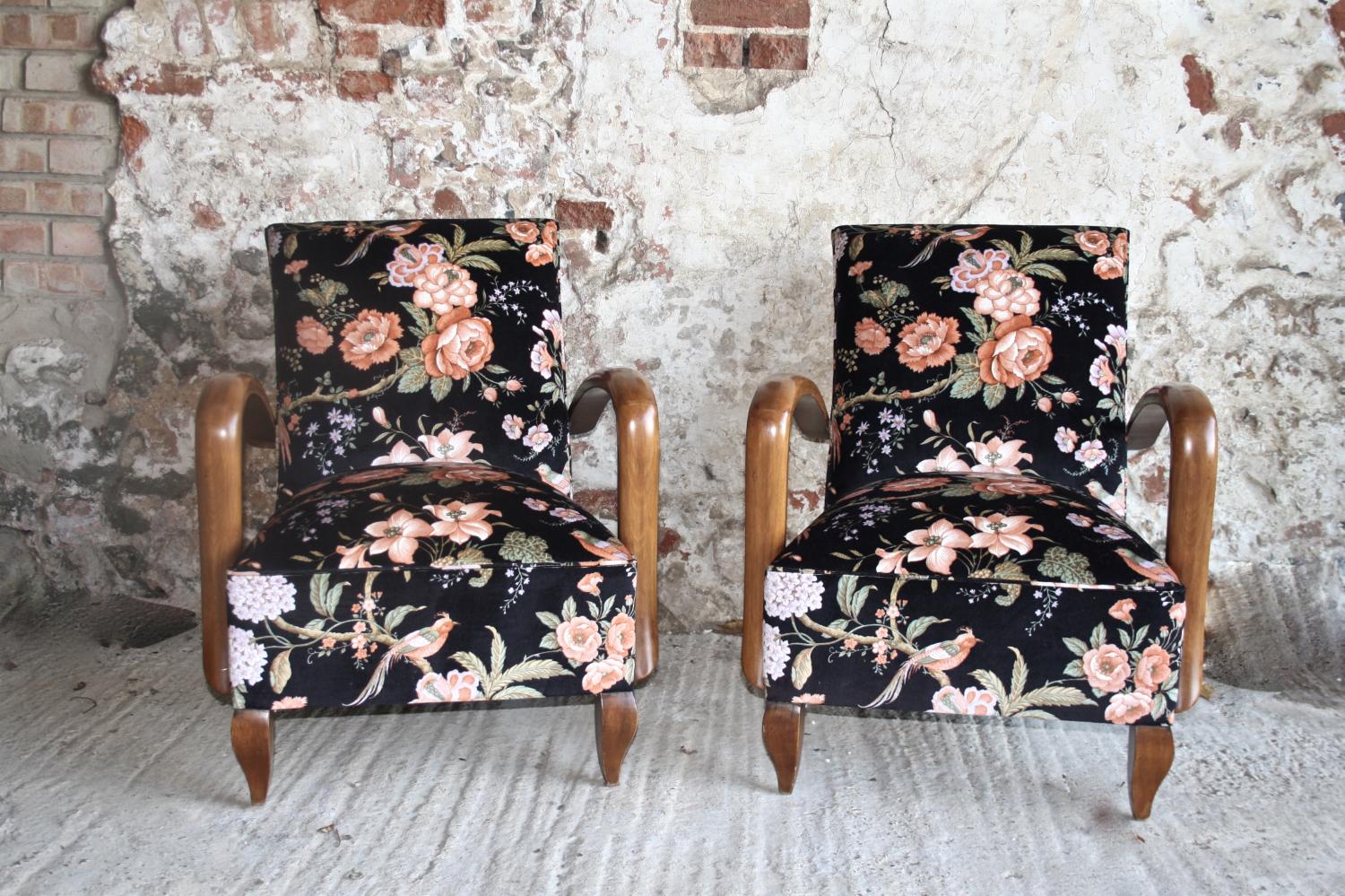 Pair of floral Halabala style chairs
