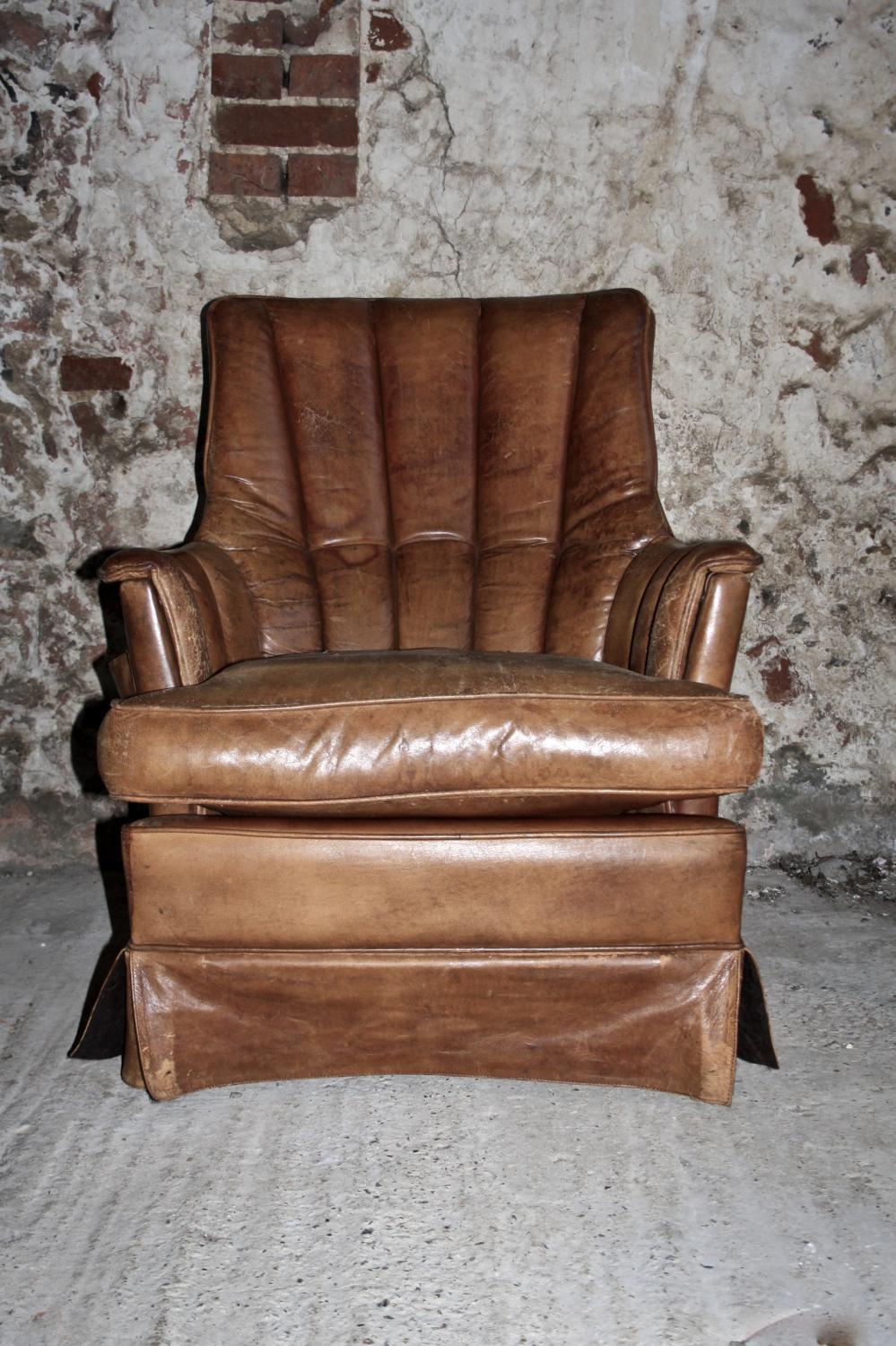 Scallop backed leather chair - 1970's