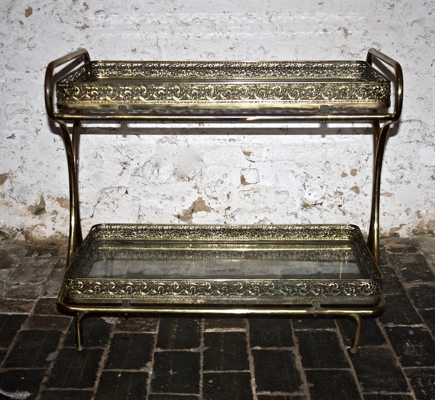 1950's brass and glass drinks table