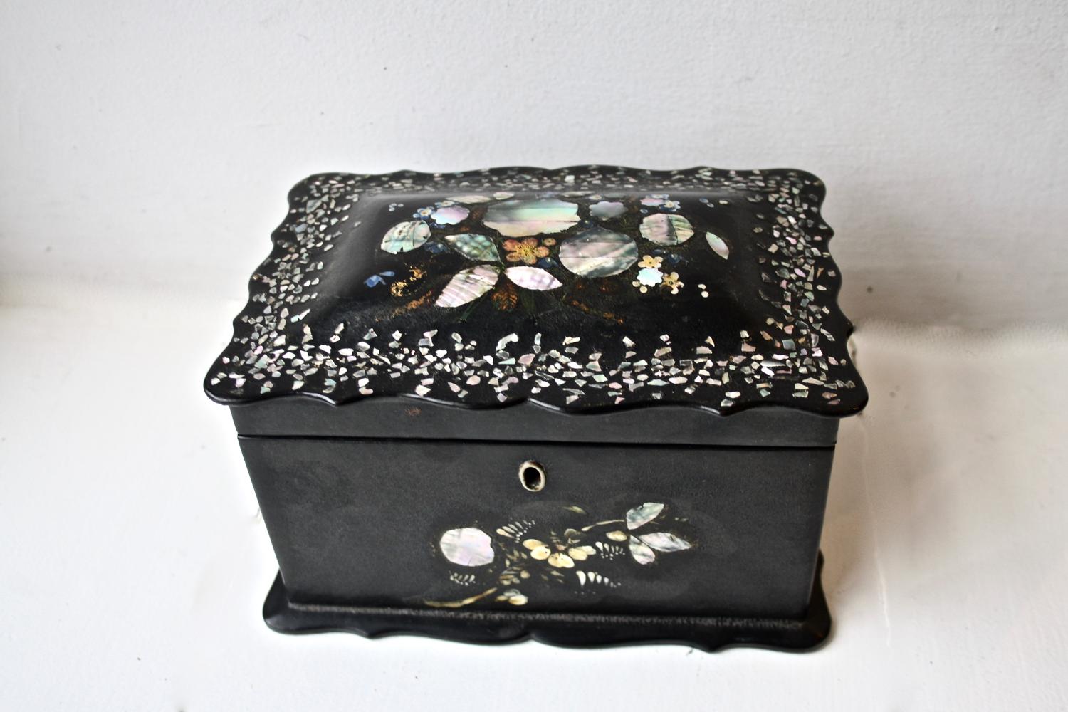 19th century mother of pearl inlaid tea caddy