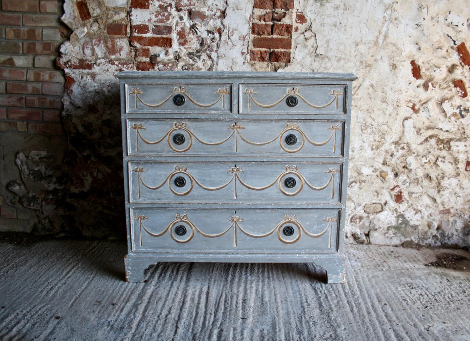 19th century painted chest of two over three drawers