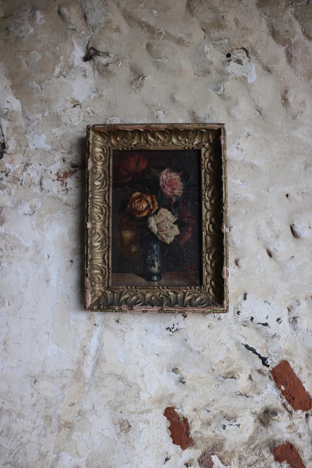 French framed oil painting of roses