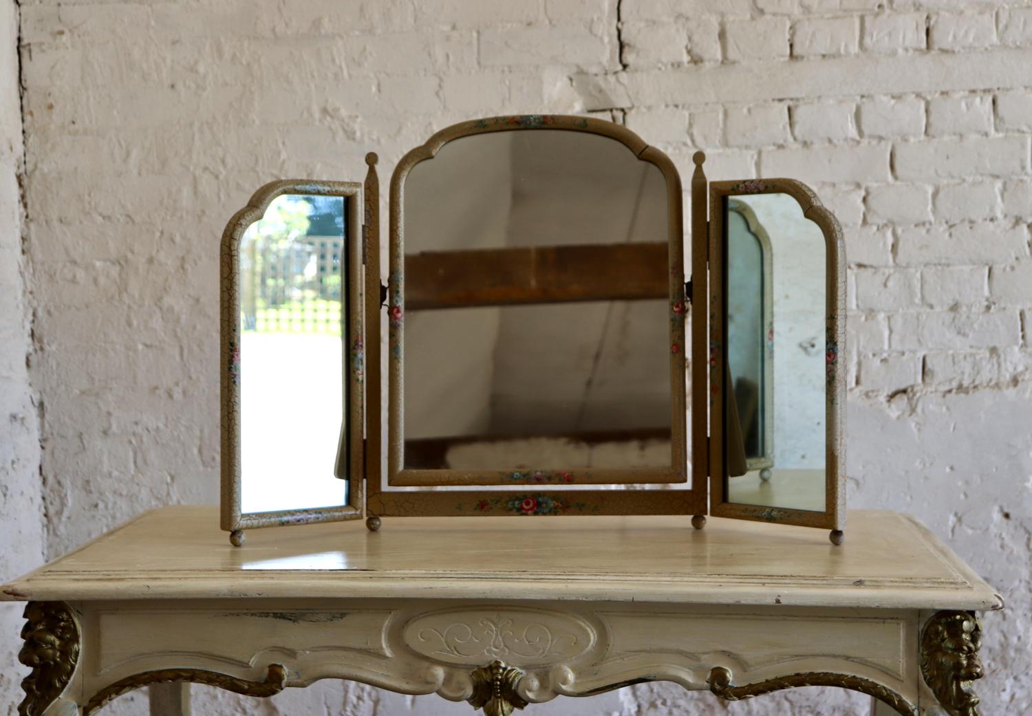 1930s handpainted triple dressing table mirror