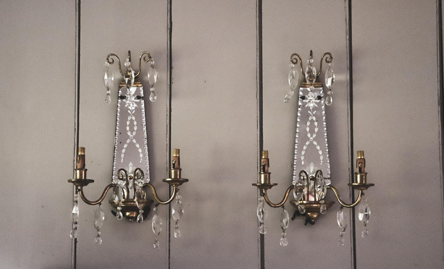 Pair of Venetian mirrored wall sconces