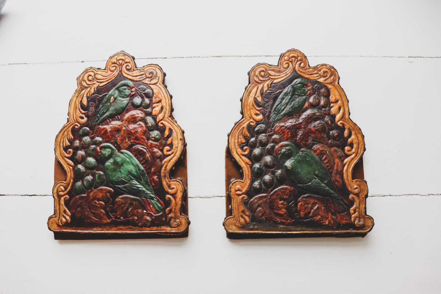 Victorian embossed leather bookends