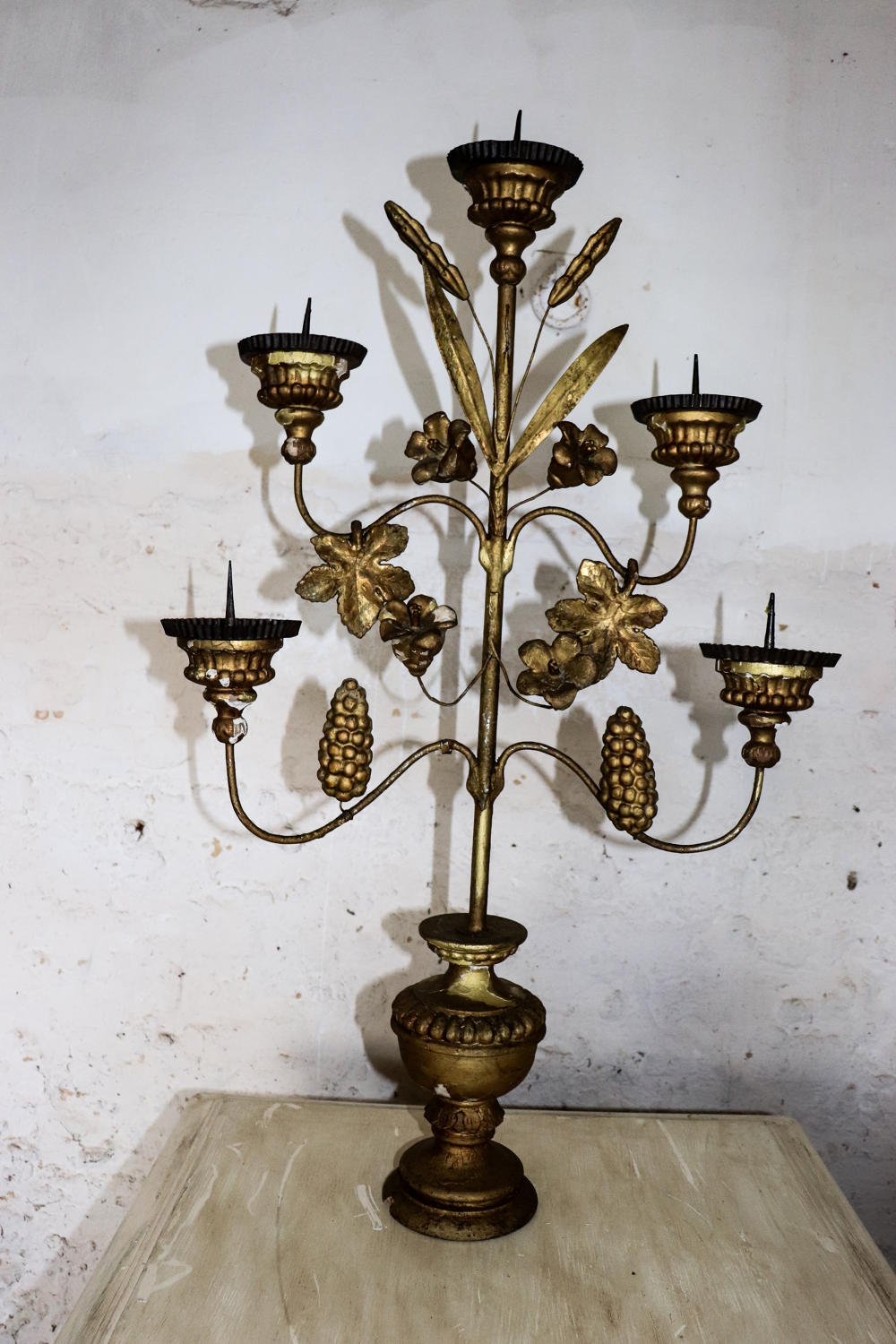 Early 19th century German giltwood and metal candelabra