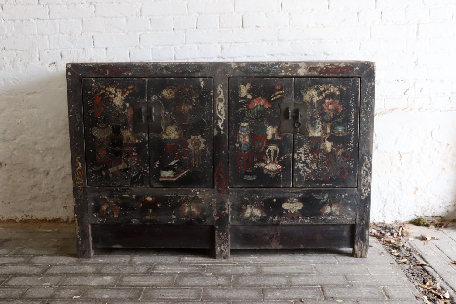 Mid 19th century black lacquered Chinese sideboard