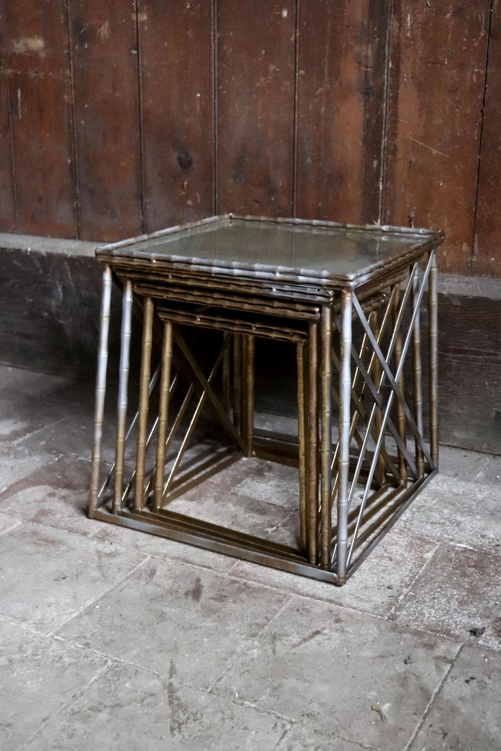 Metal coffee tables with distressed mirrored tops