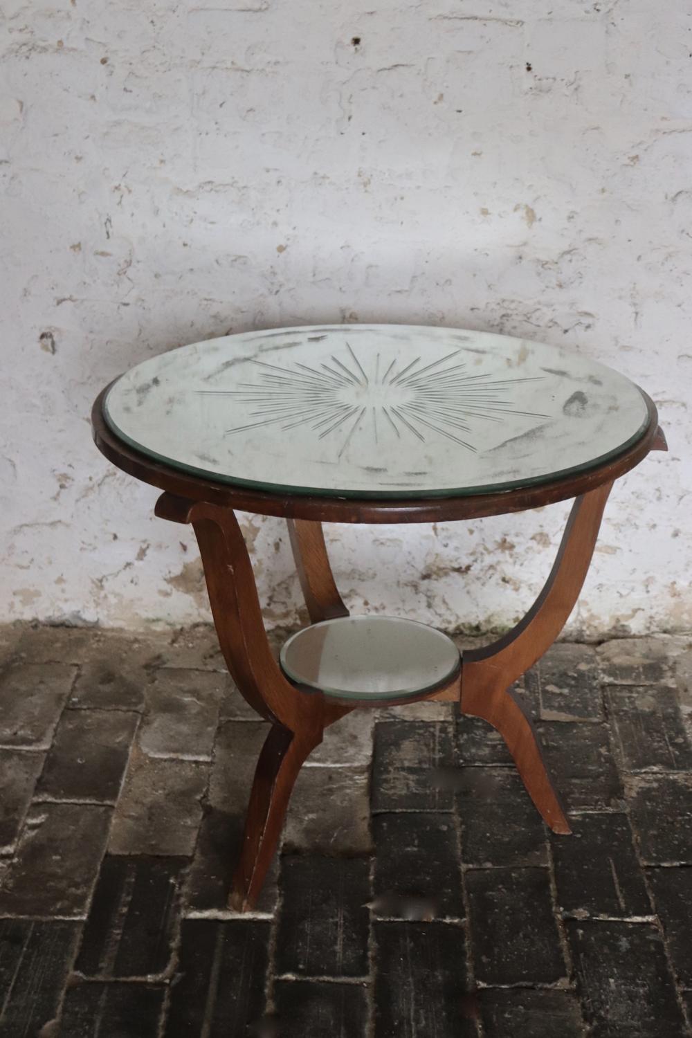 1950s round mirror top side/coffee table