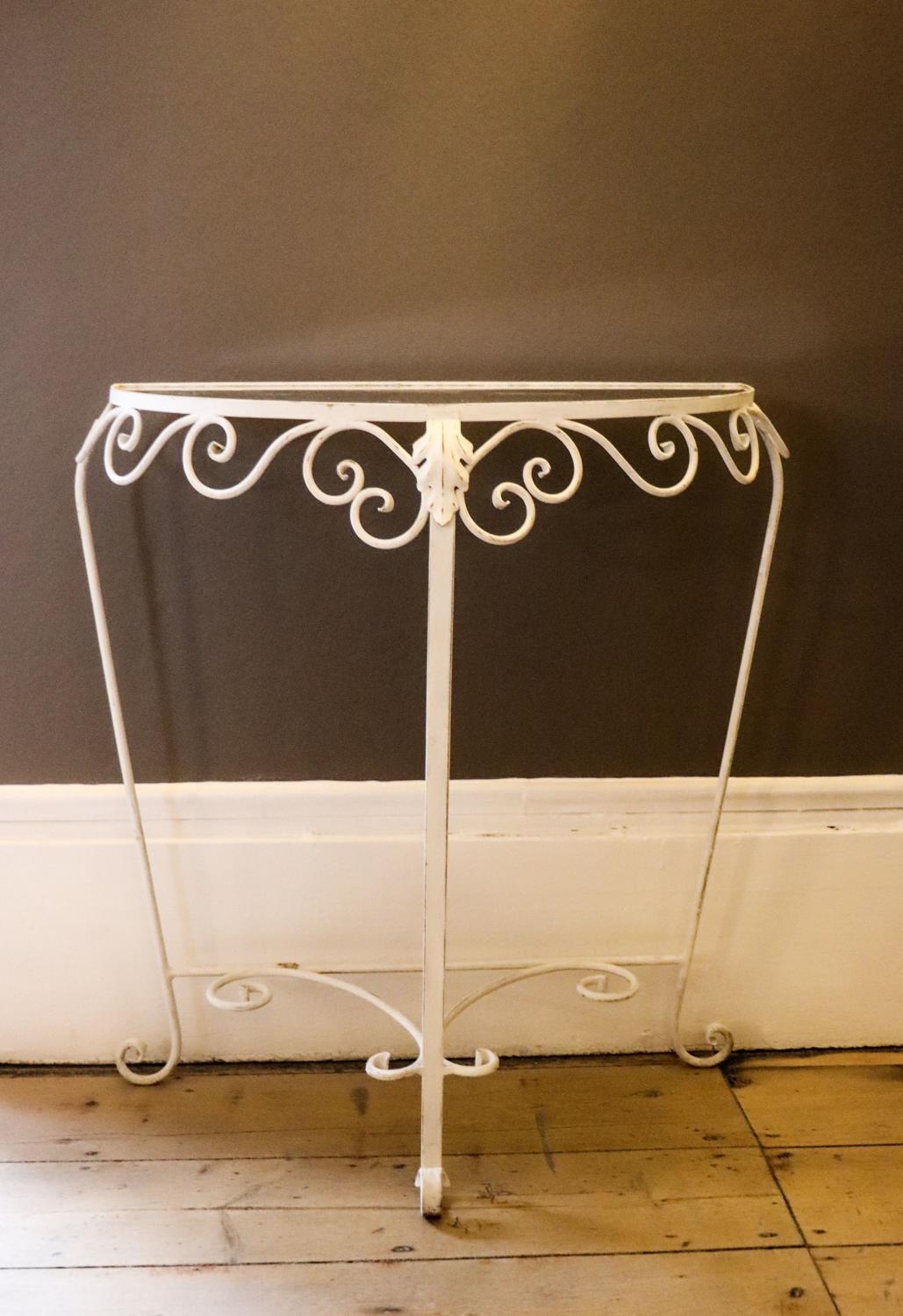 Pretty 20th century demi lune iron table with mirrored top