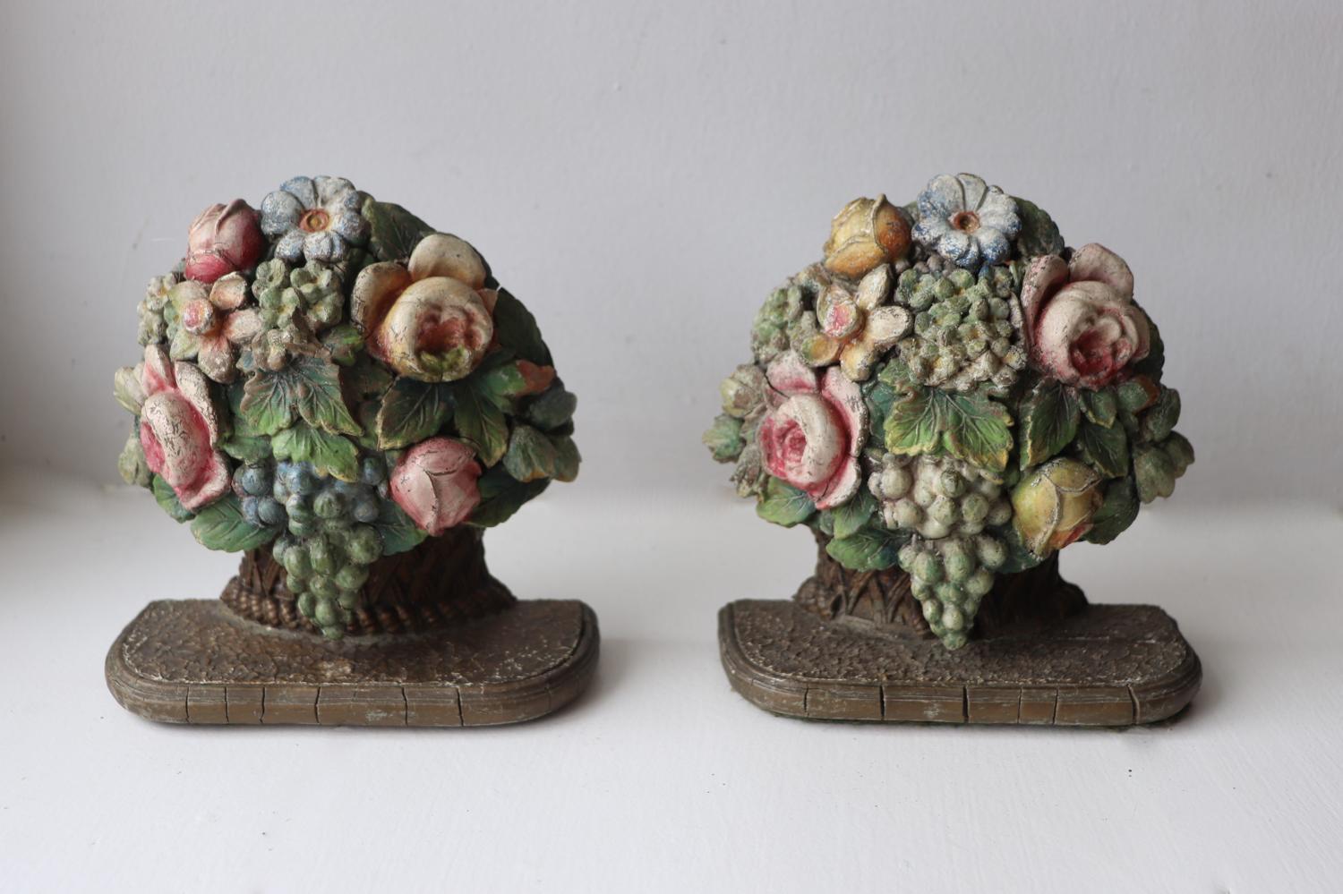 Pair of floral mid century gesso bookends