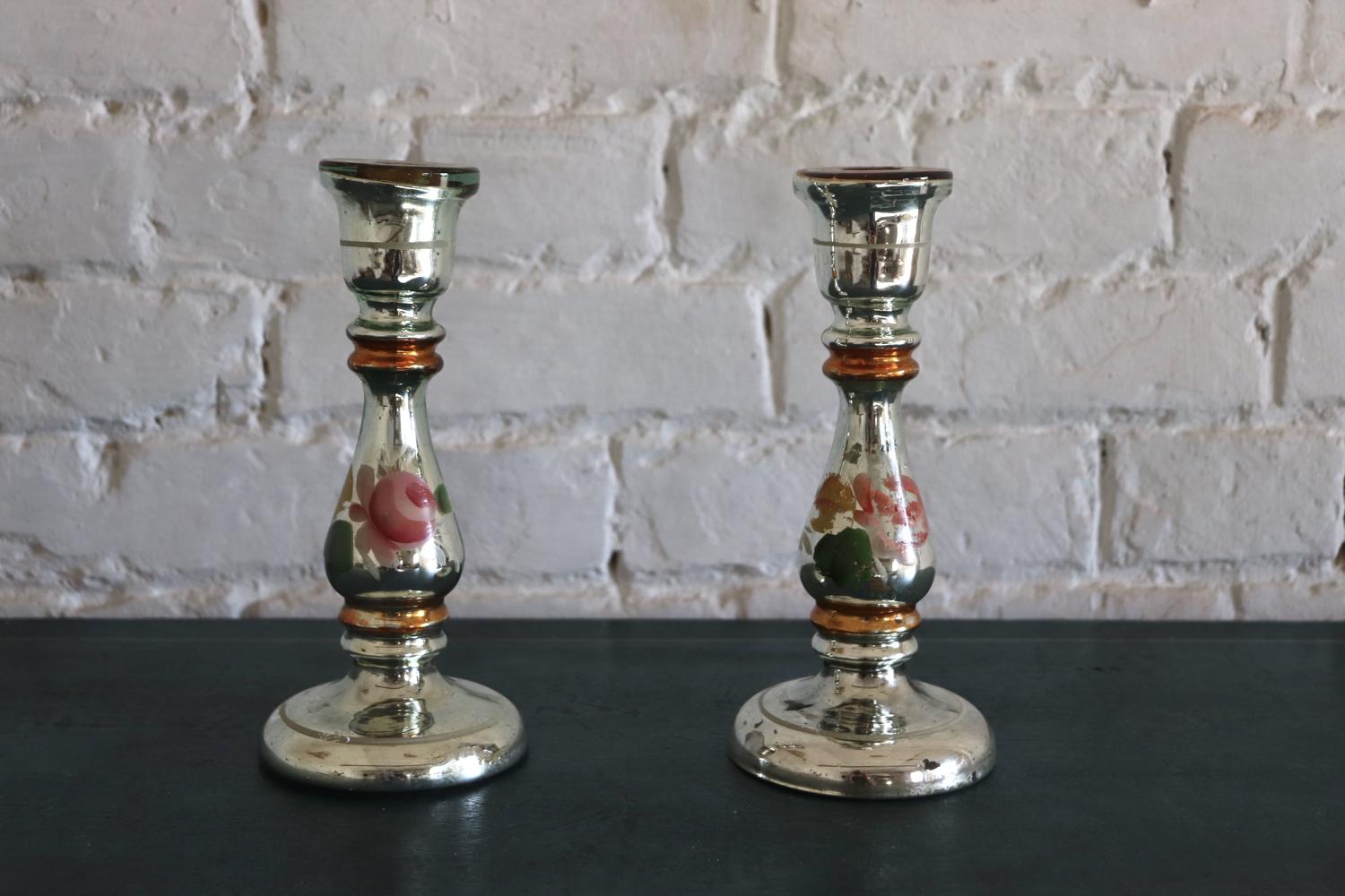 Pair of mercury glass candlesticks