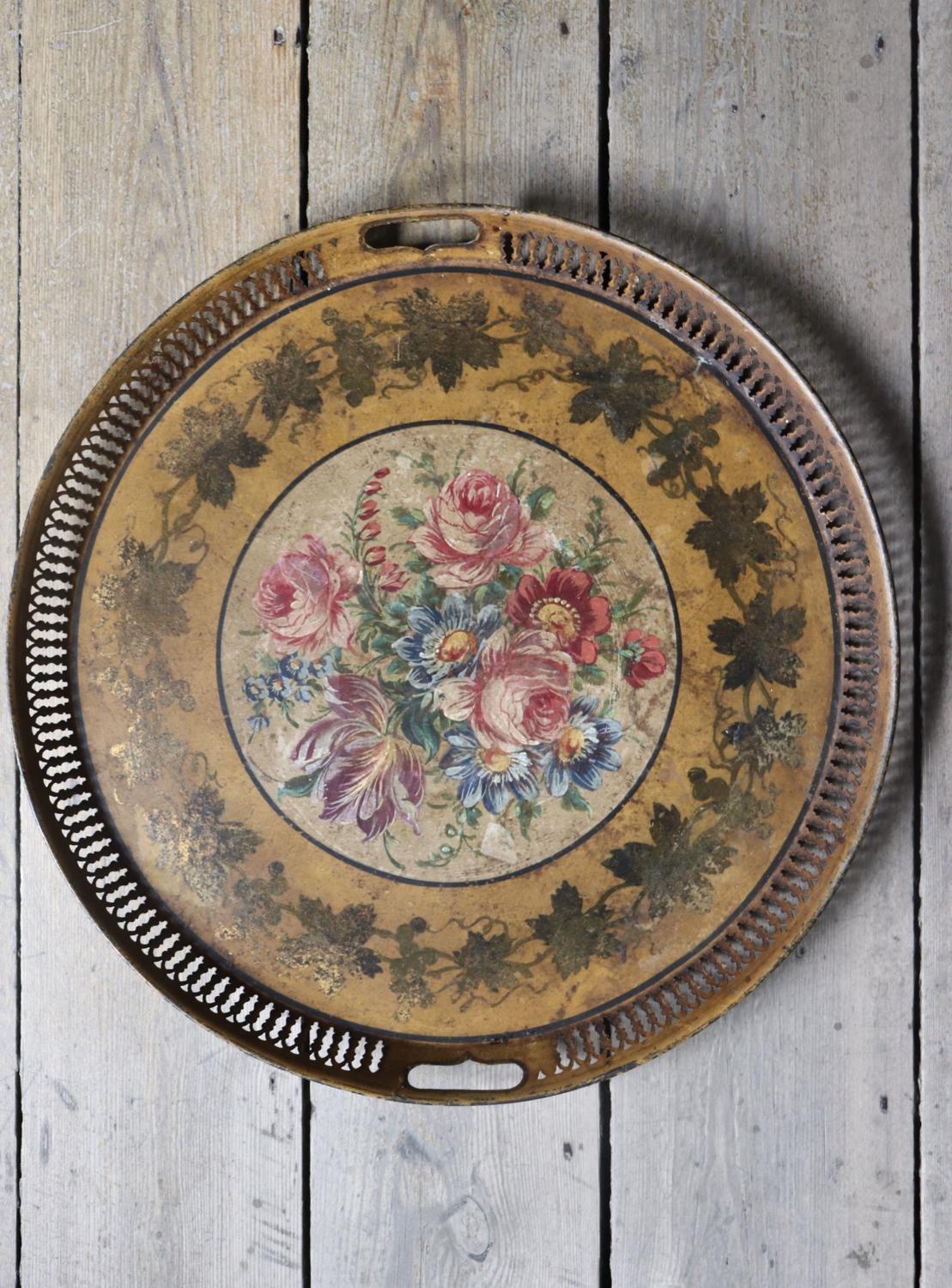19th century floral toleware tray