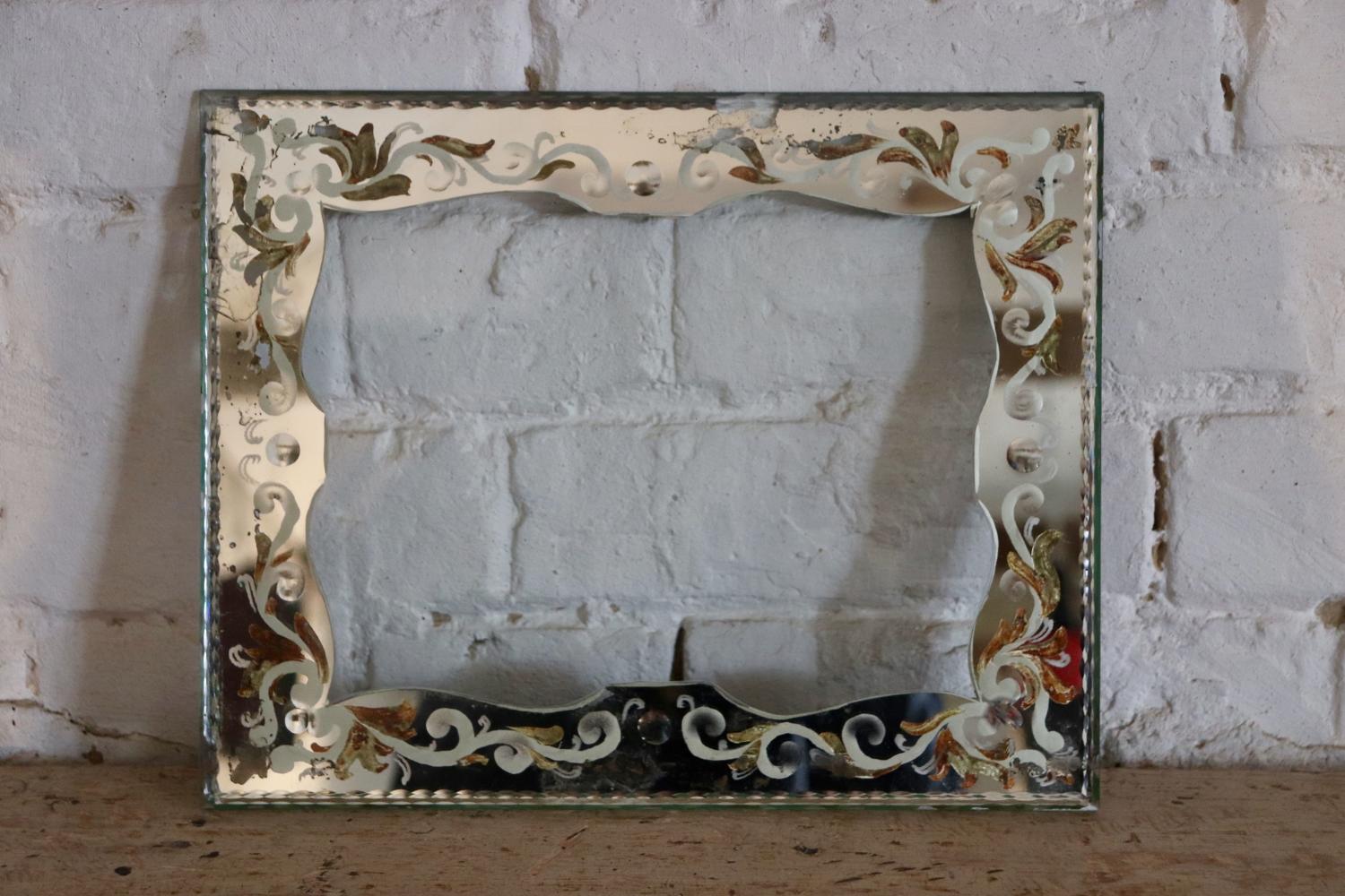 Vintage glass frame with painted mirrored edging