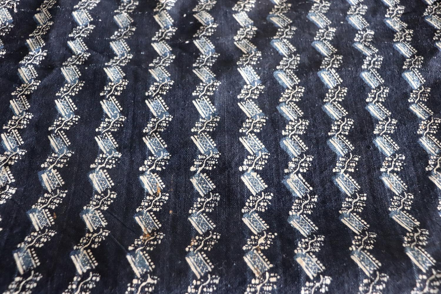Indigo lengths of hand printed Chinese fabric
