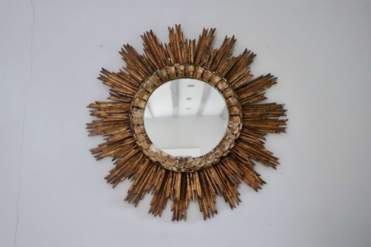 Mid century wooden sunburst mirror