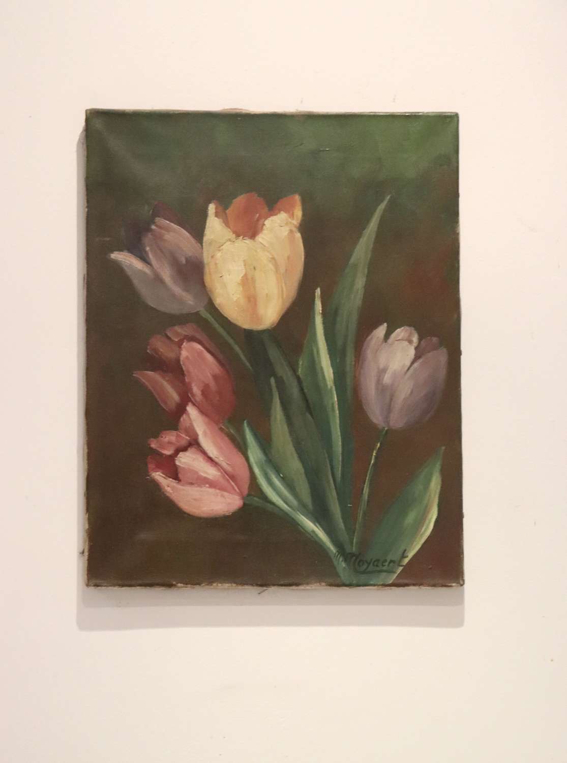 Mid century signed oil of tulips
