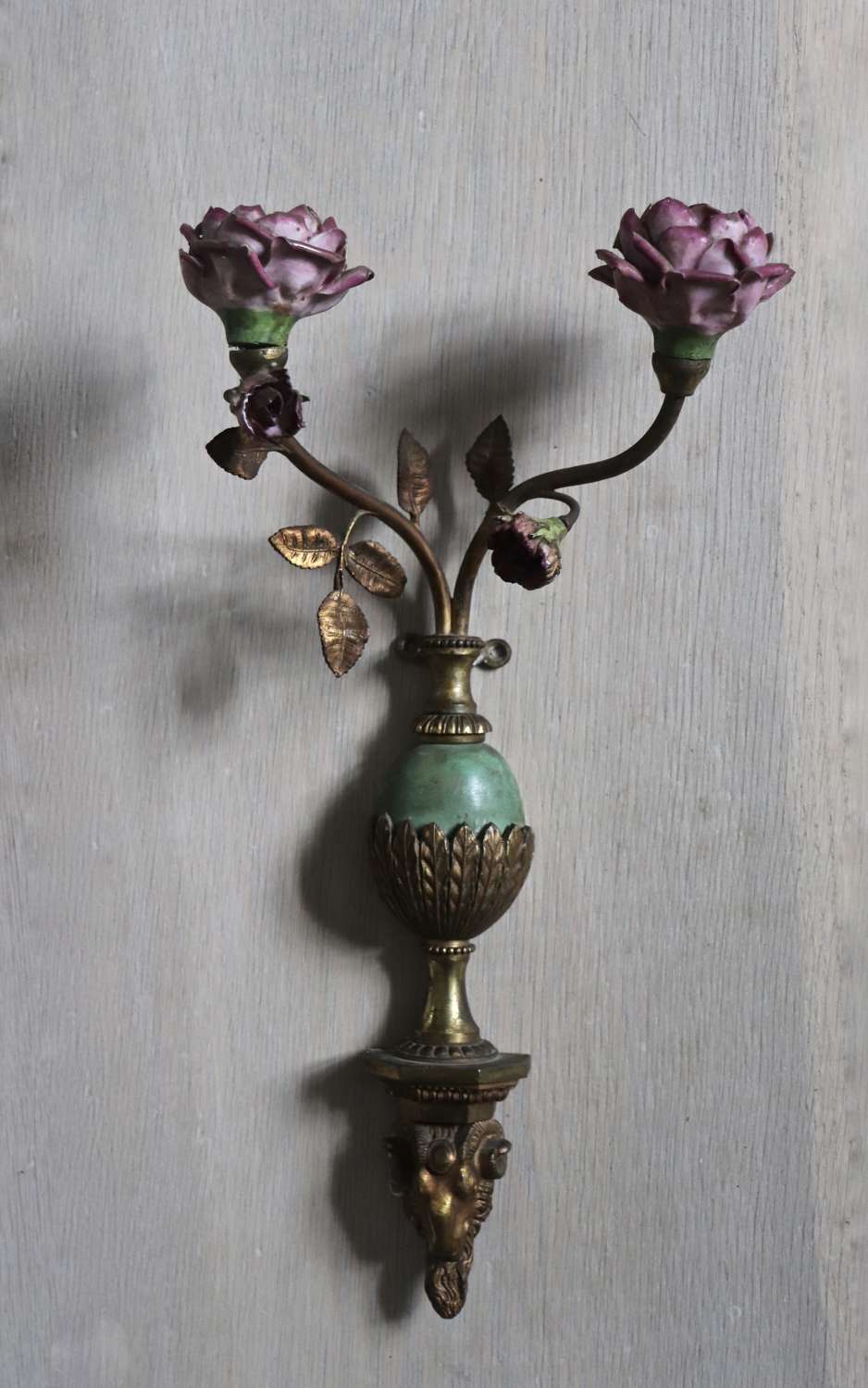 Late 19th century French porcelain and metal wall sconce