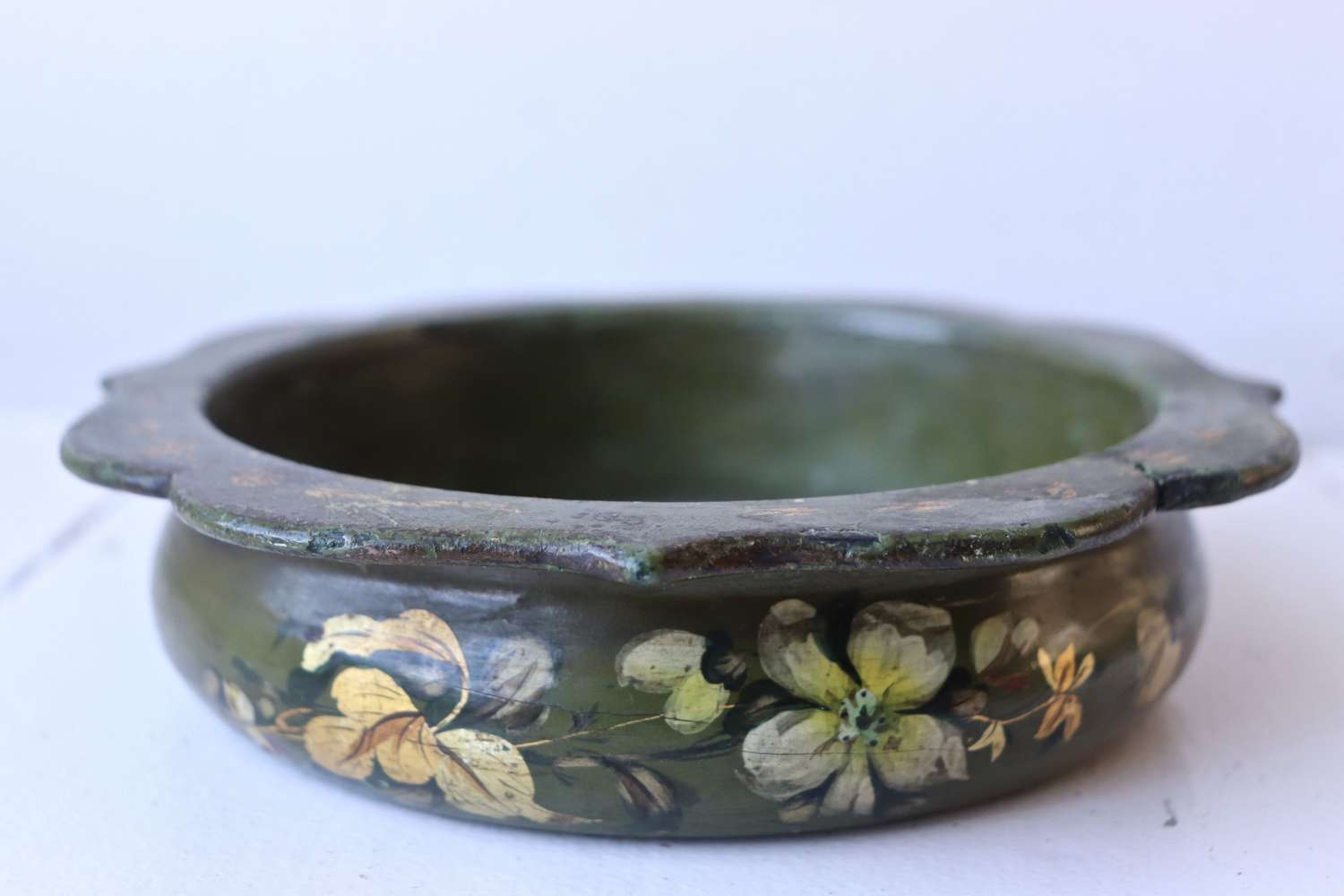 Early 20th century florally painted wooden bowl