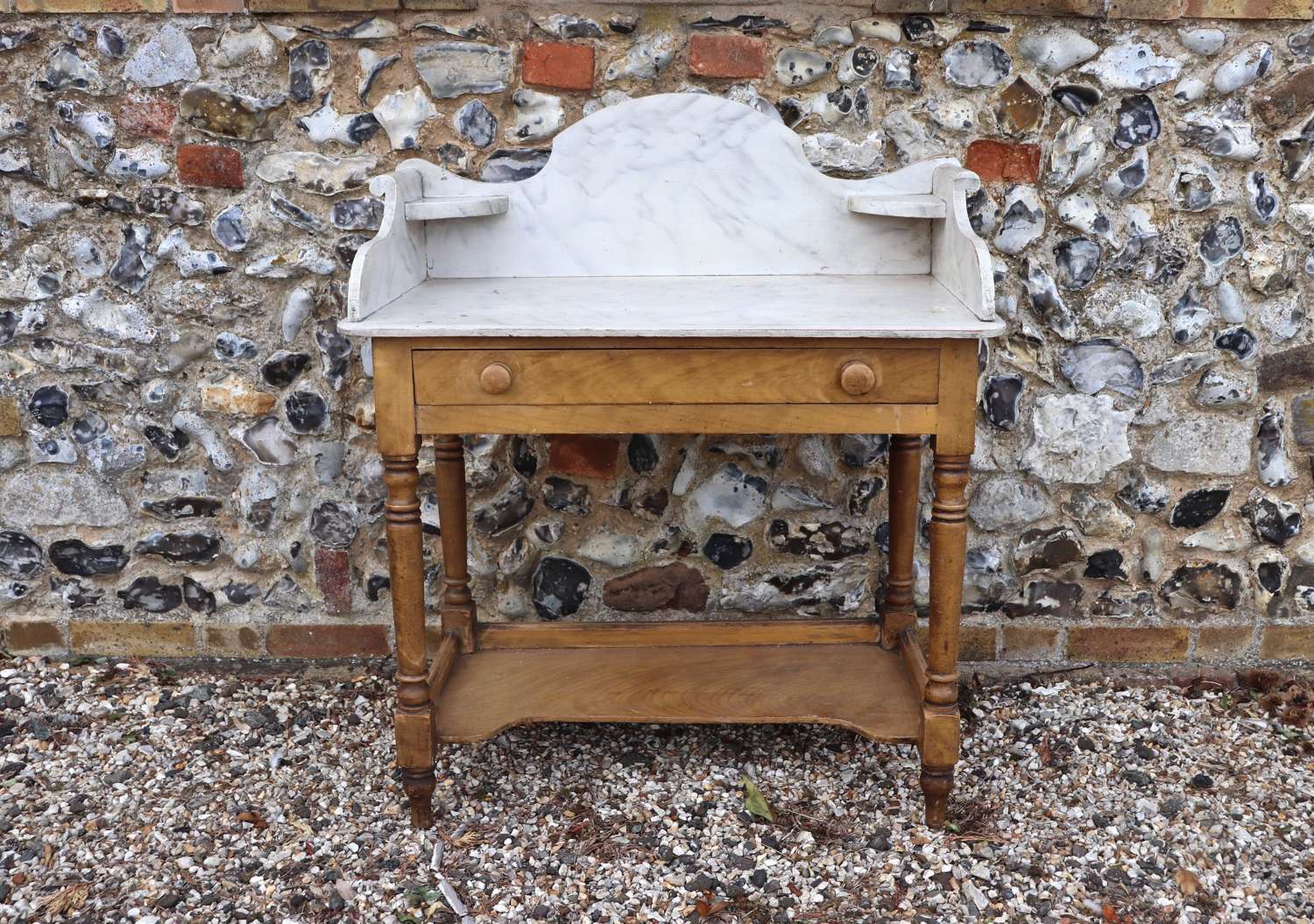 Victorian pine washstand with faux marble gallery top