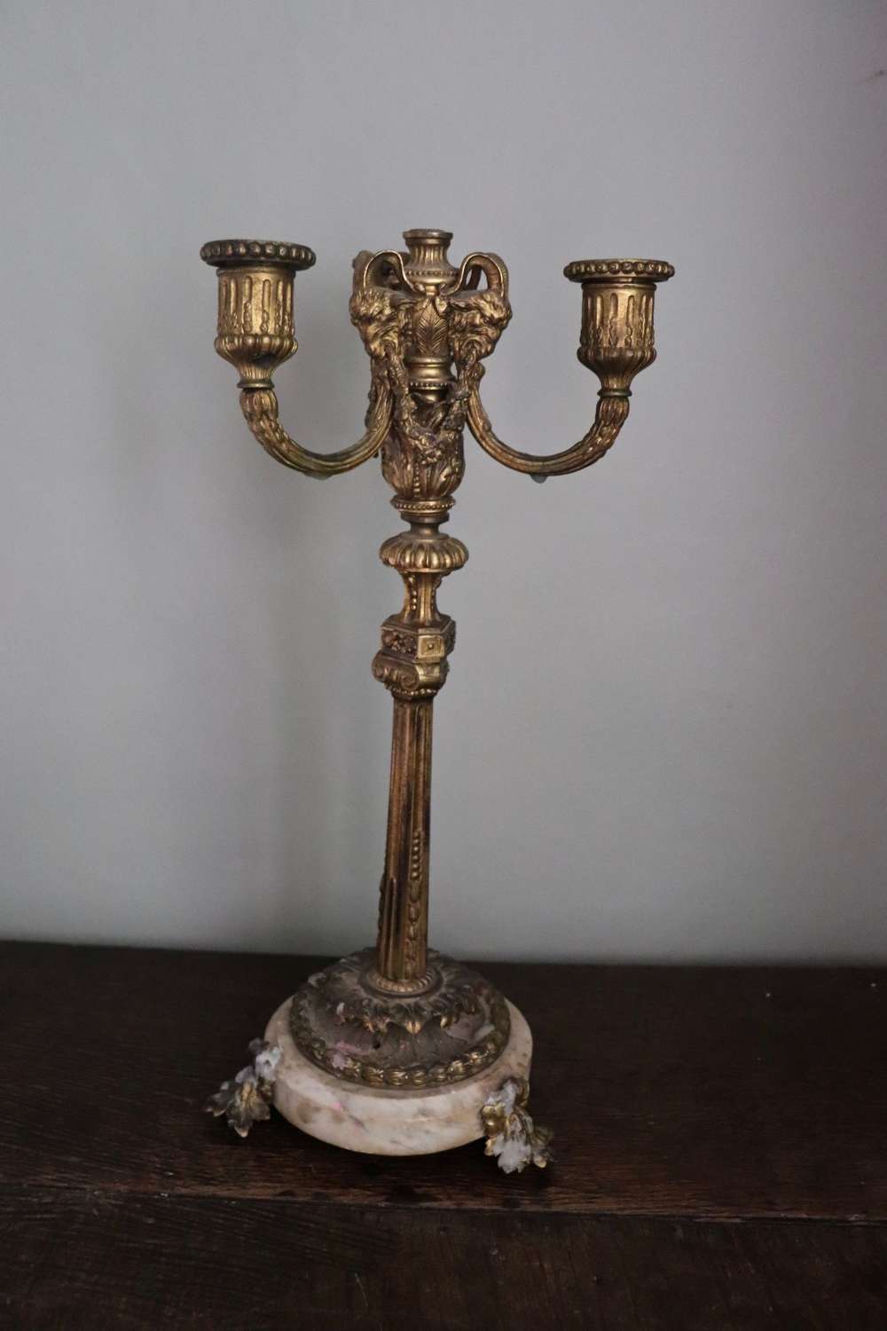 French brass candelabra with marble base