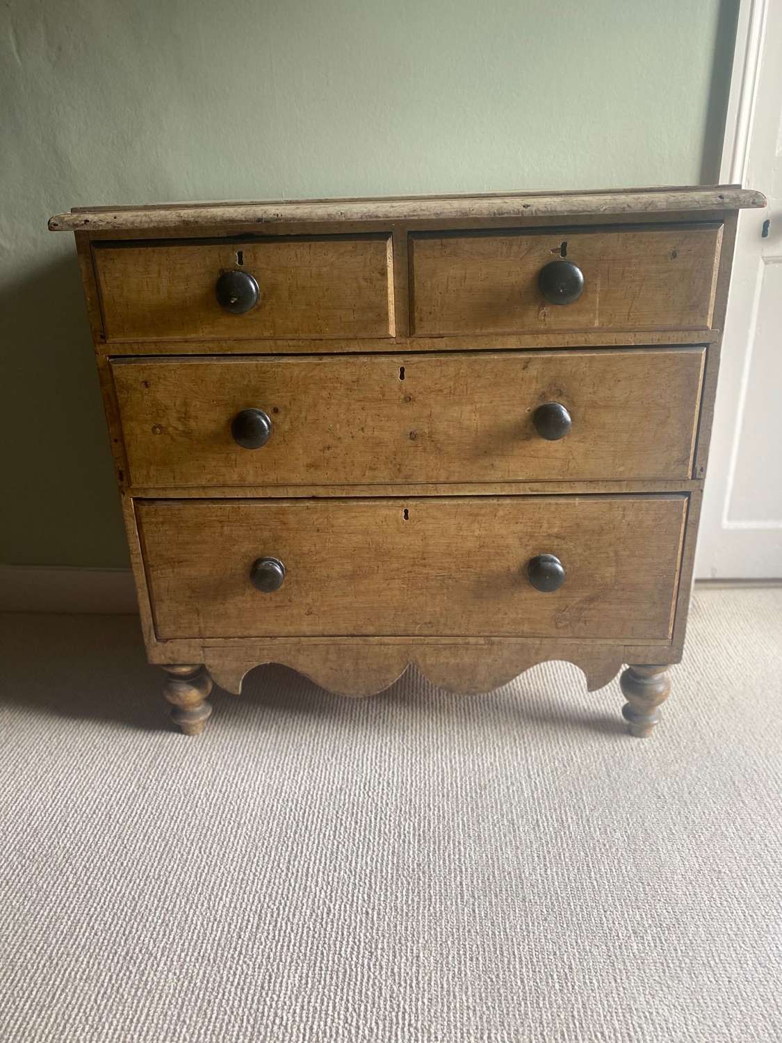 19th century pine chest of four drawers