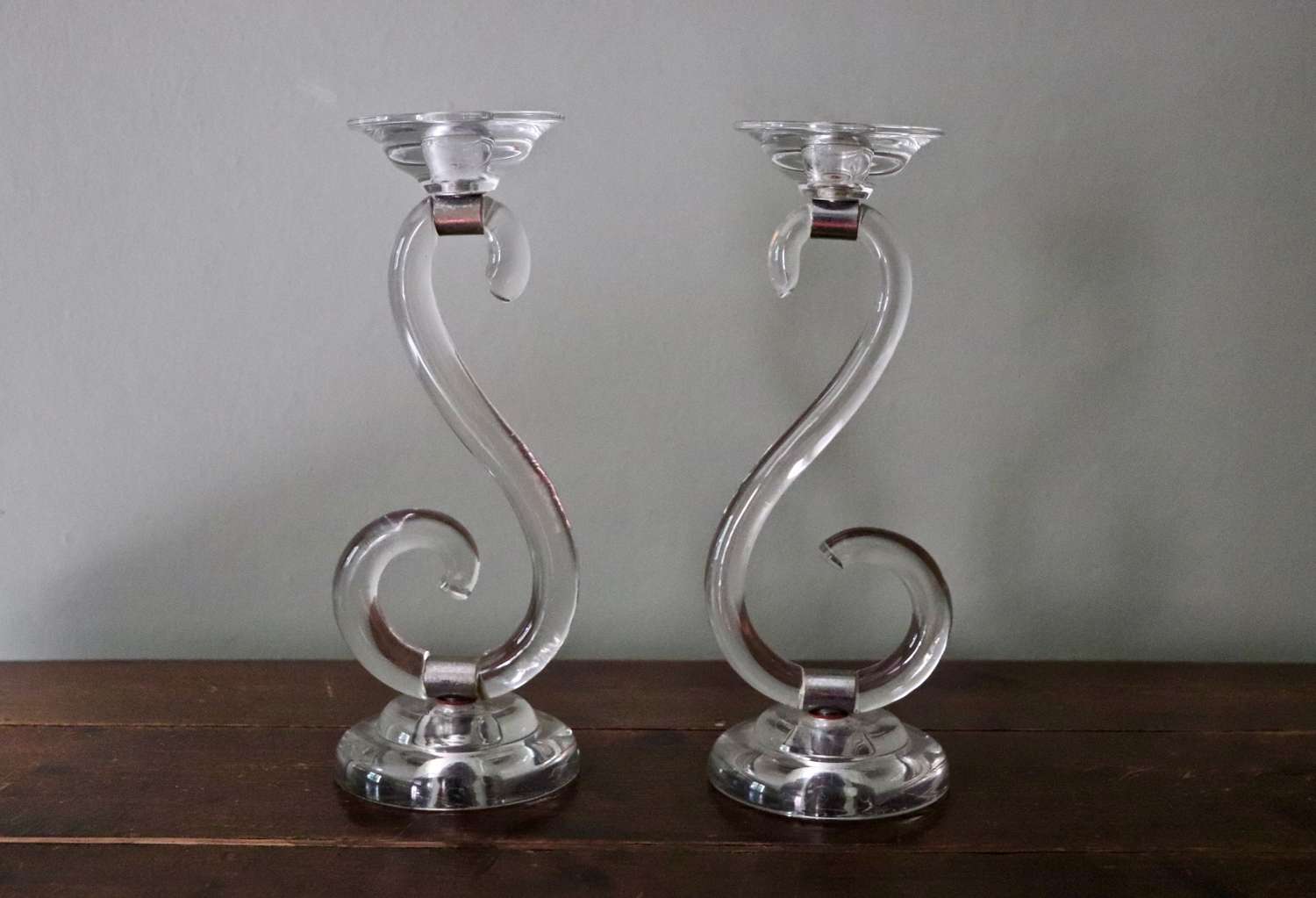 Pair of Art Deco inspired mid century s shaped candlesticks