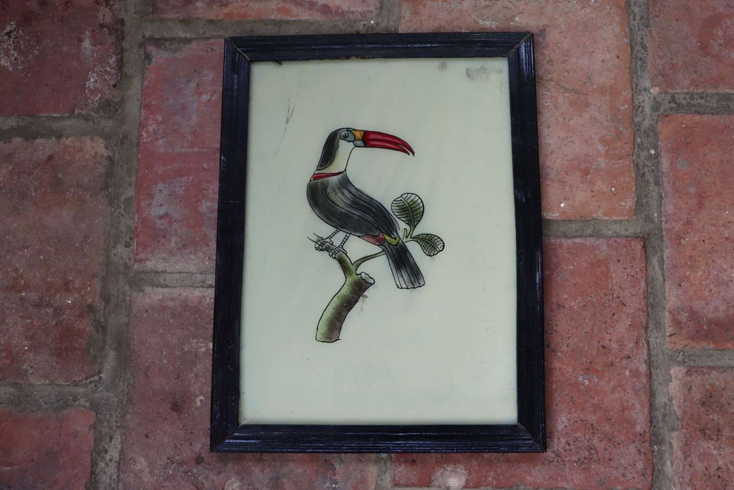 Indian reverse glass painting in old frame