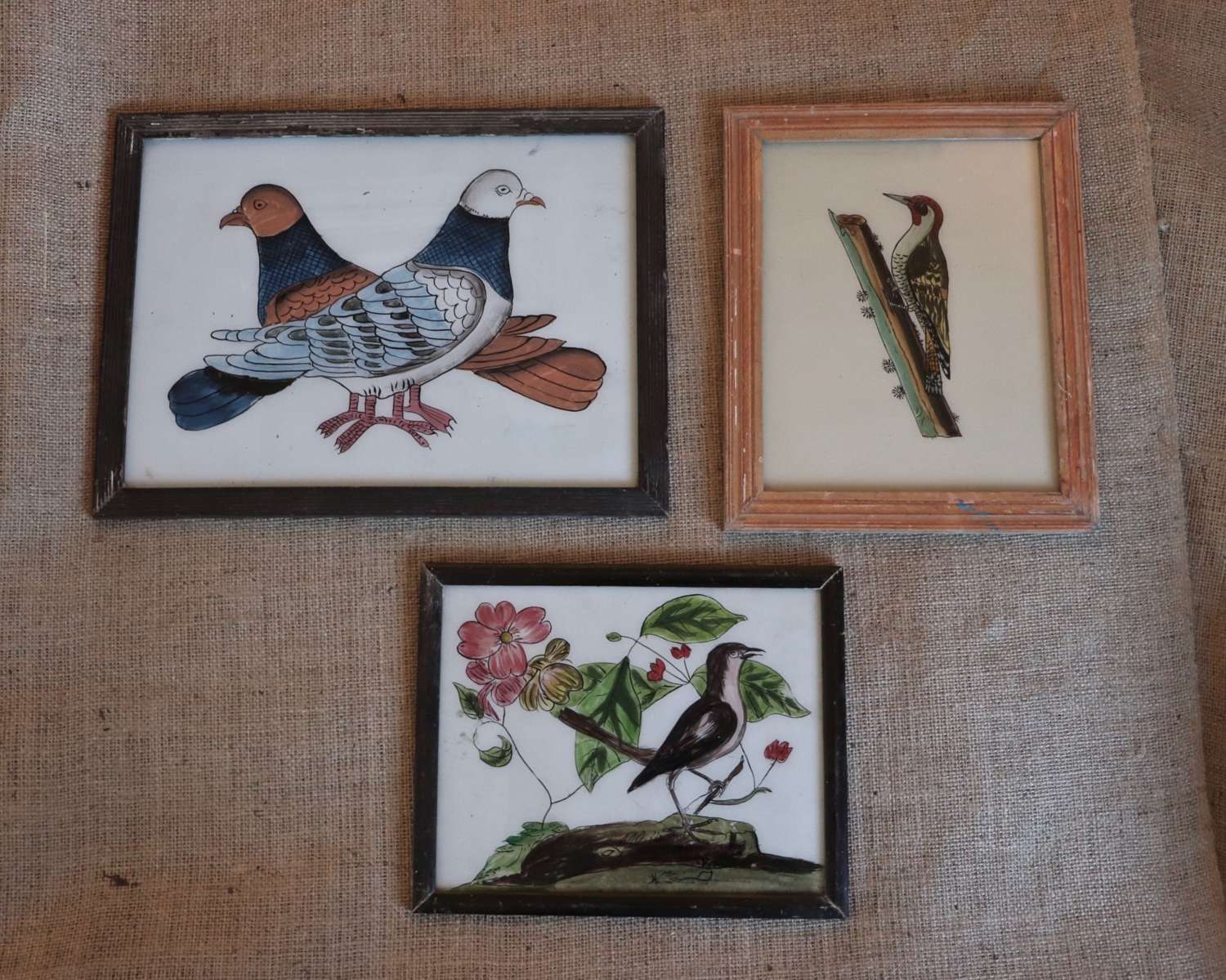 Indian reverse glass paintings in old frames