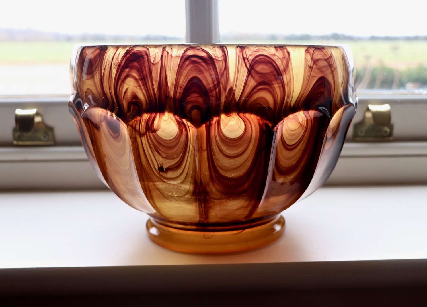 George Davidson amber glass 'oyster pattern' bowl