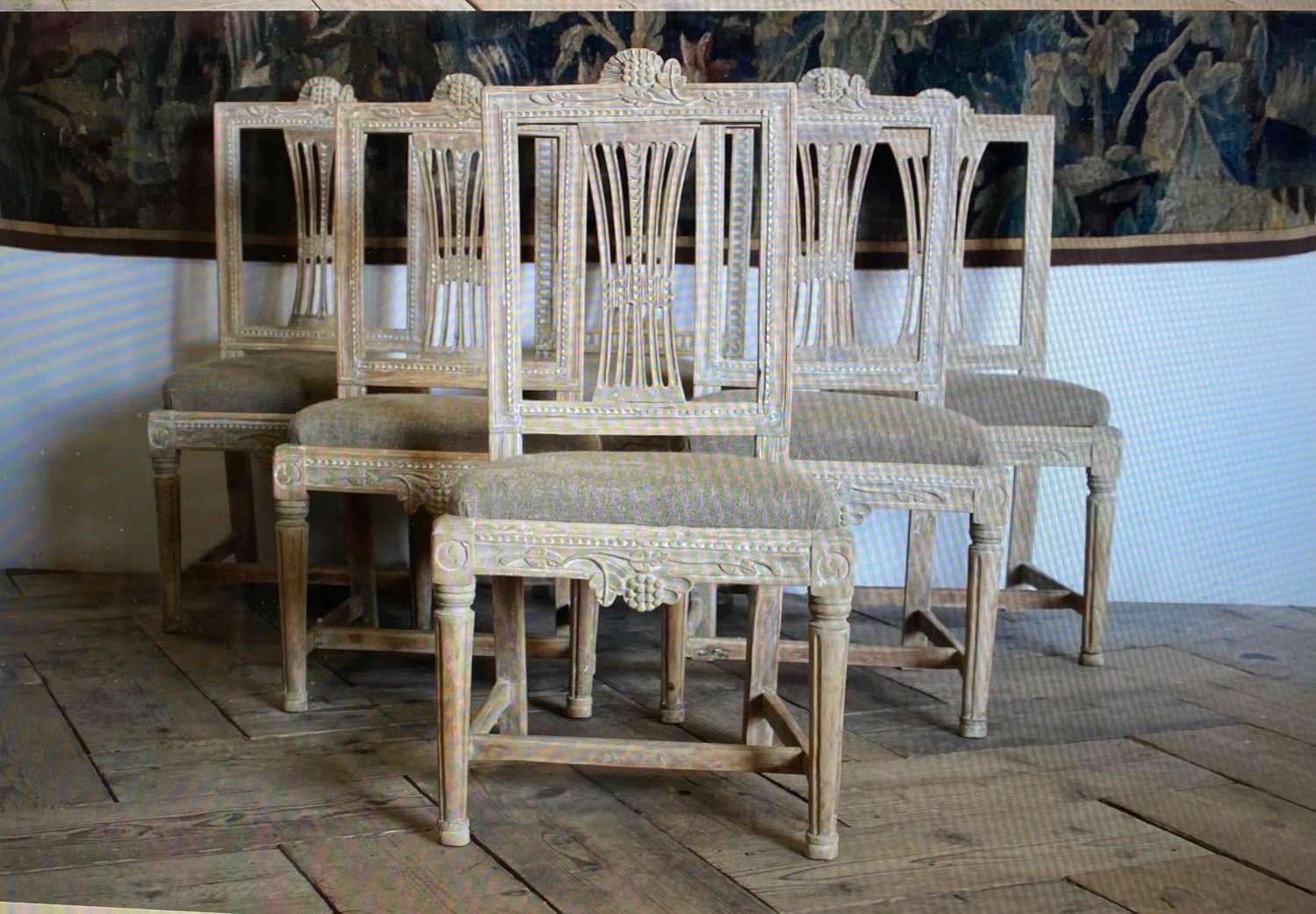 Set of six late 18th century Swedish Gustavian dining chairs