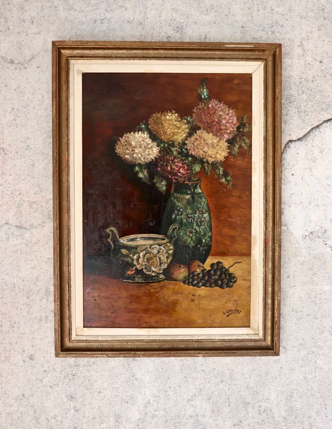 Mid century framed oil of dahlias