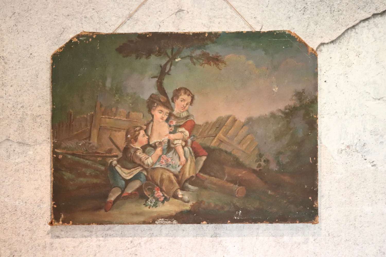 19th century French oil painting on canvas of children
