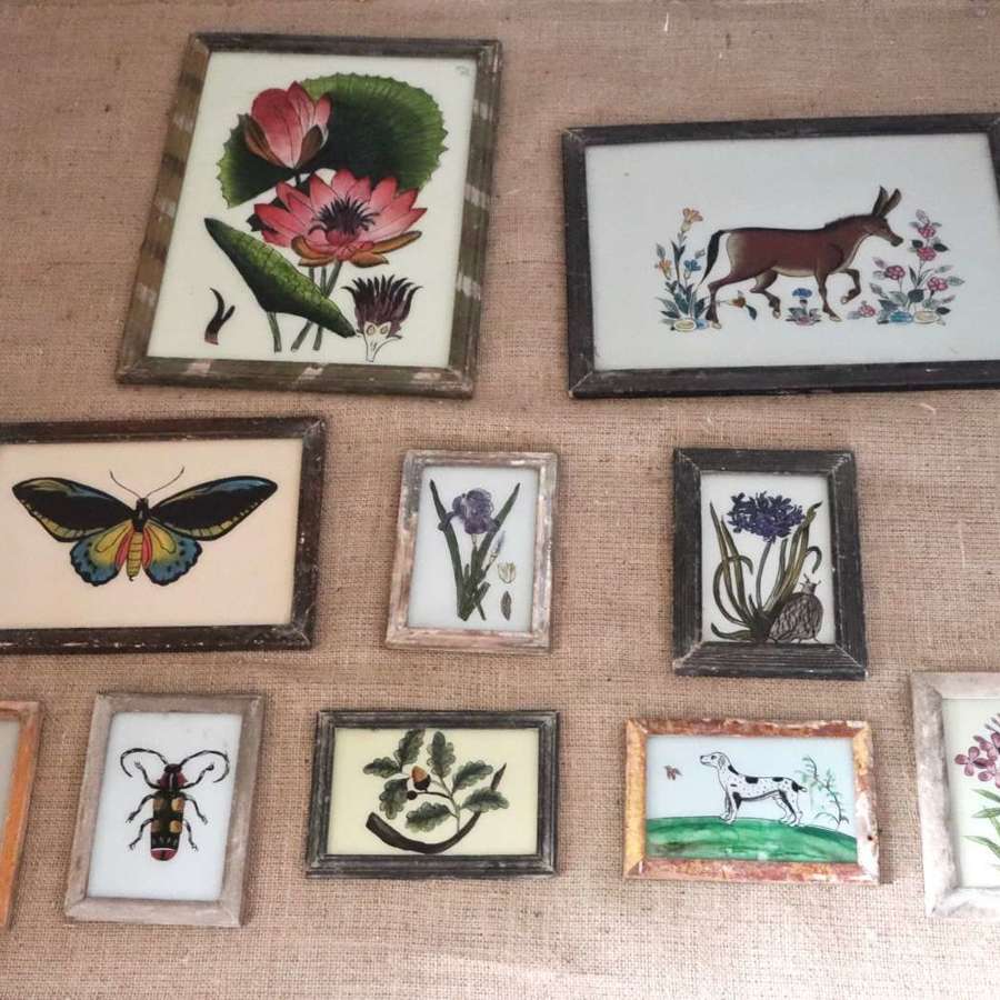 Selection of reverse glass painted Indian pictures