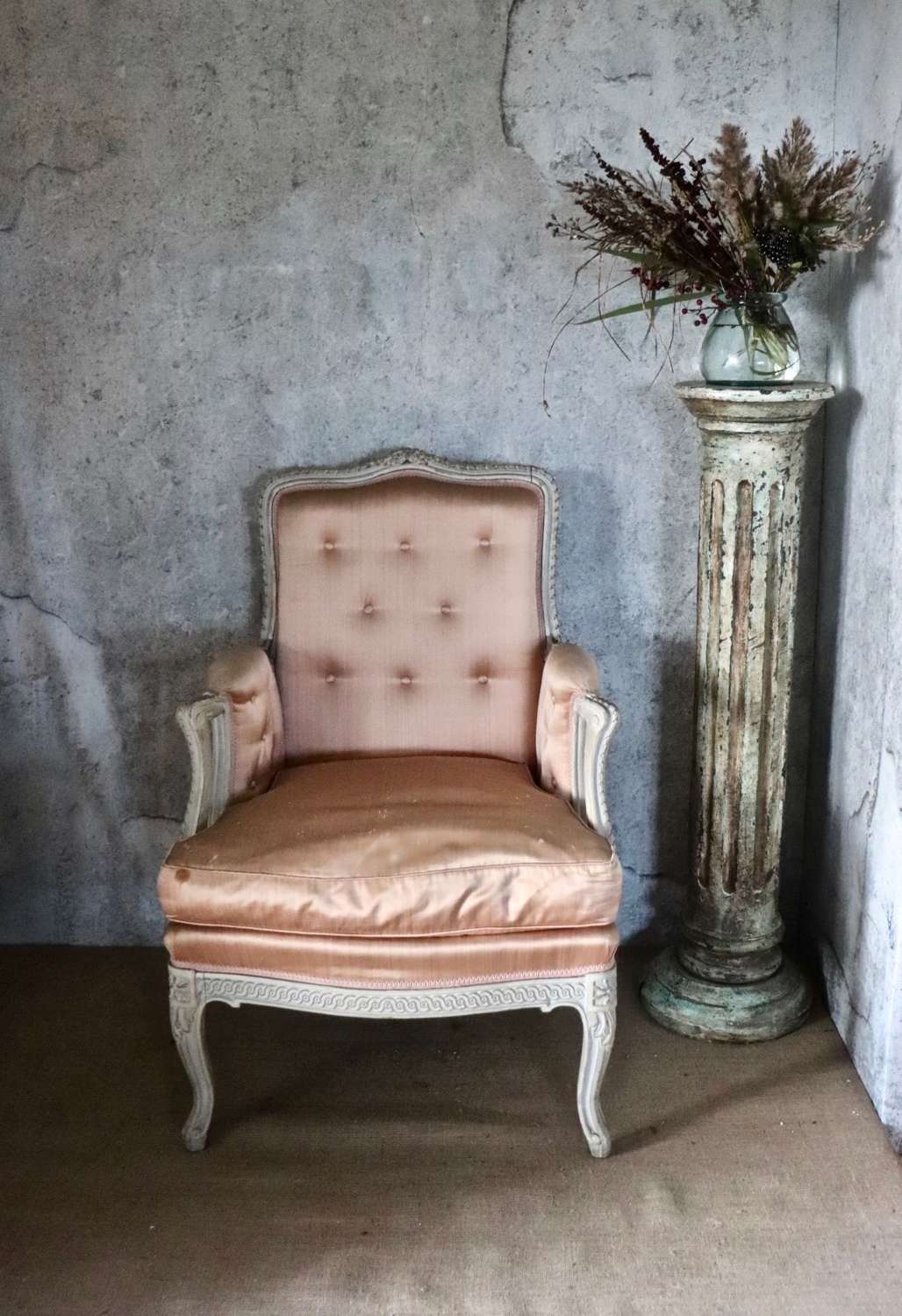 19th century pink silk fauteuil chair