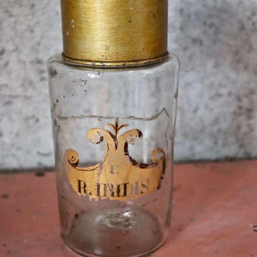 19th century chemistry bottle with gilt lid