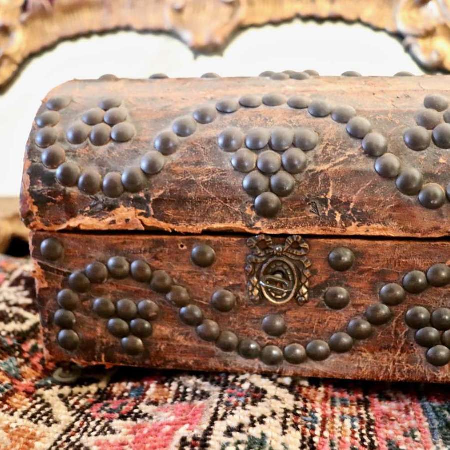 19th century leather domed box with silk lining