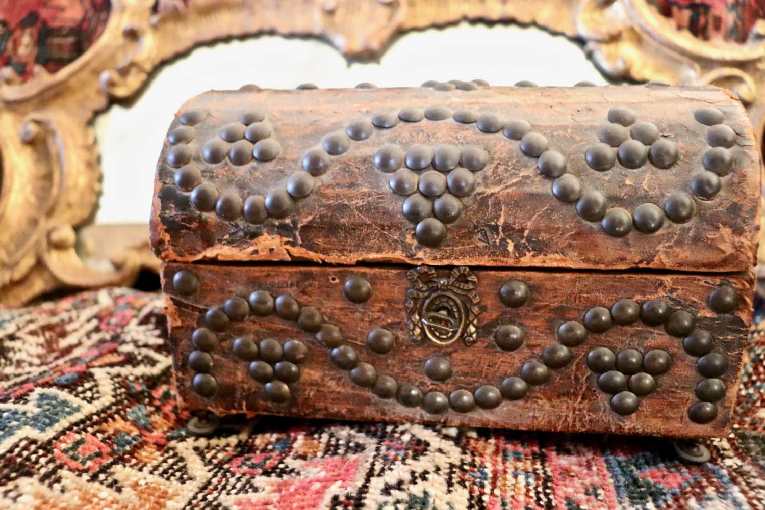 19th century leather domed box with silk lining