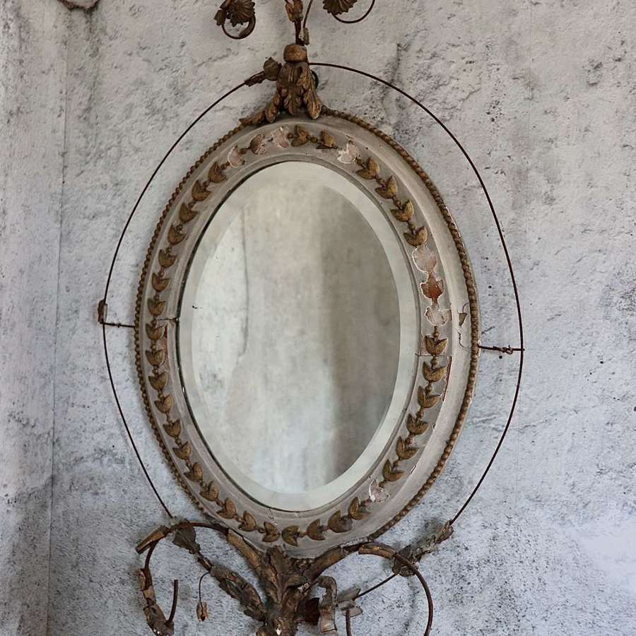 Bevelled giro dole mirror with painted and gilt frame