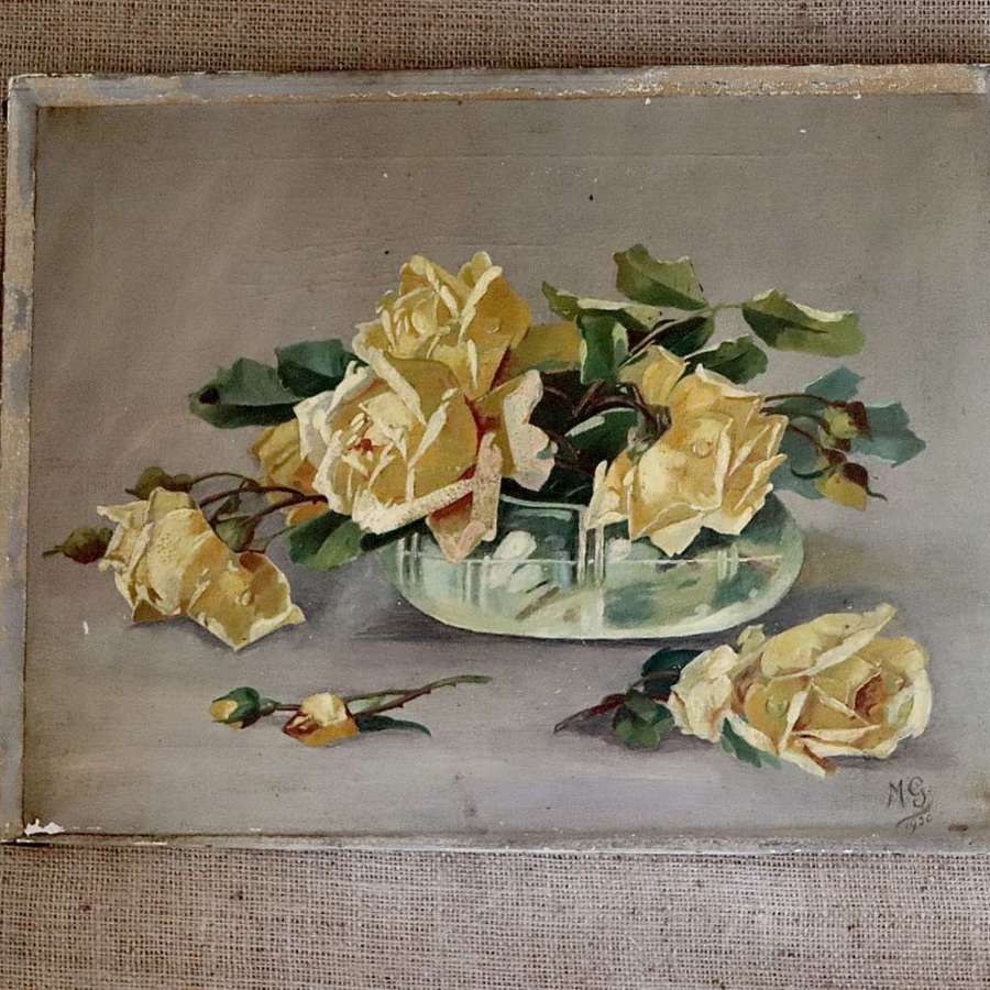 Mid century signed rose oil on canvas