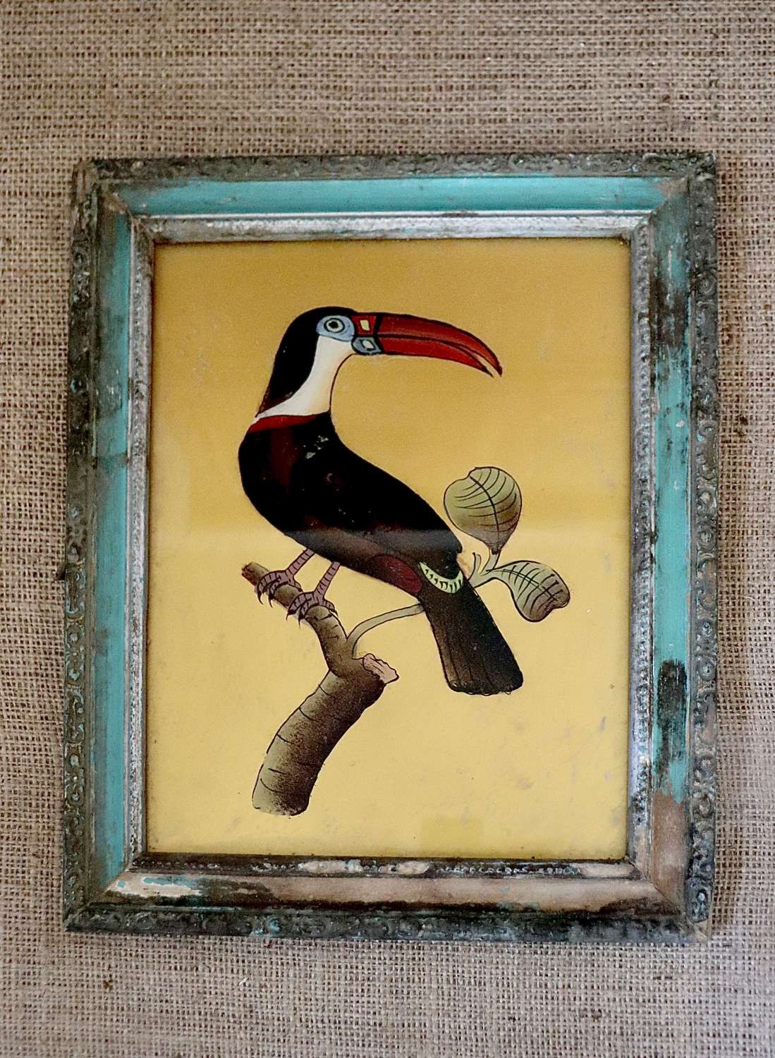 Indian reverse glass painting of a toucan