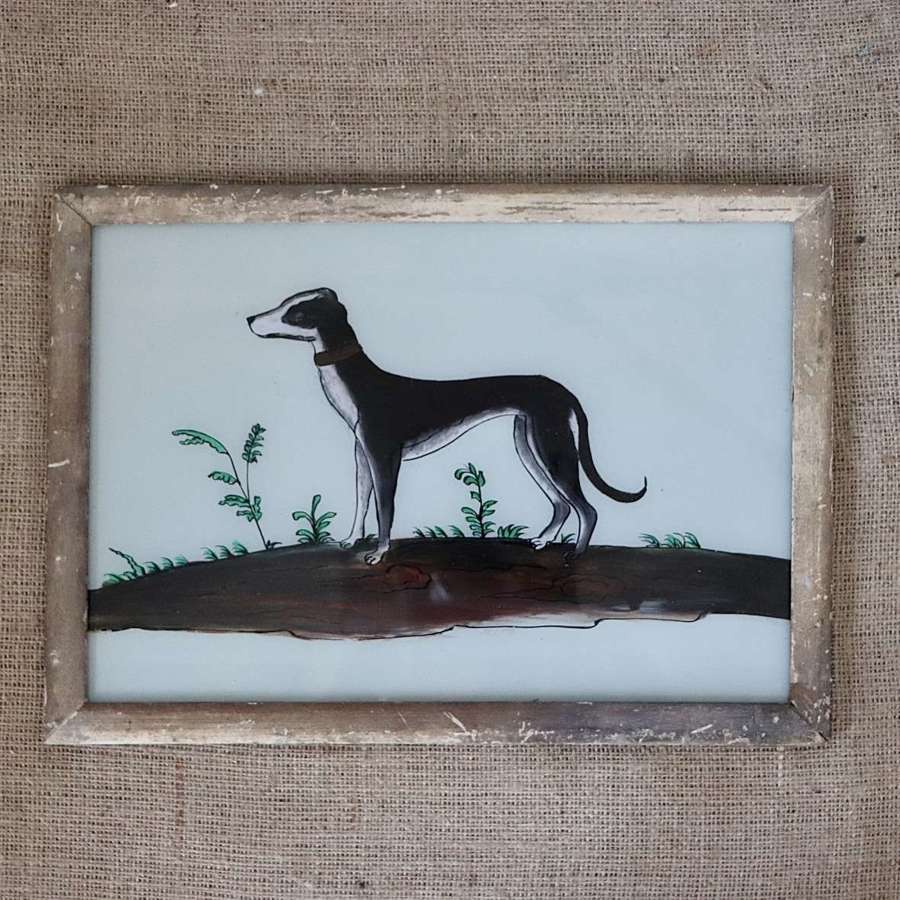 Indian reverse glass painting of a dog