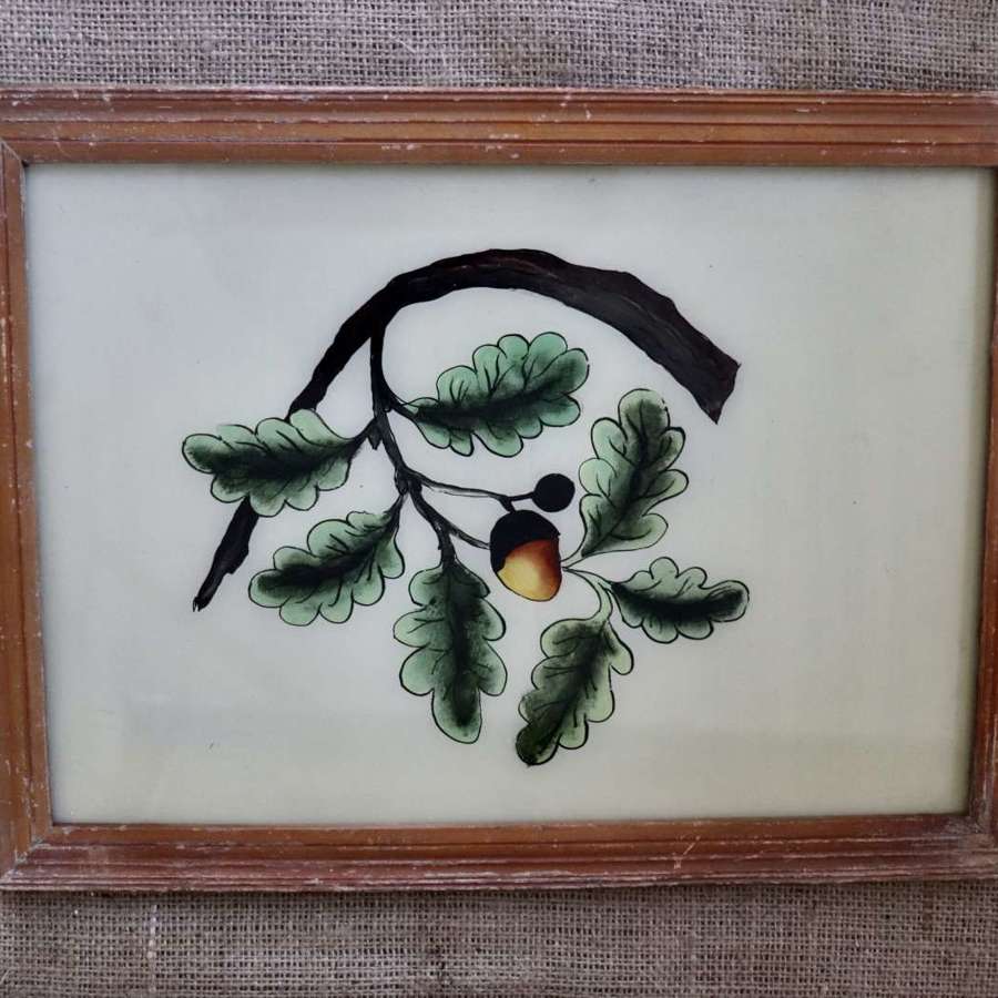 Indian reverse glass painting of an oak leaf