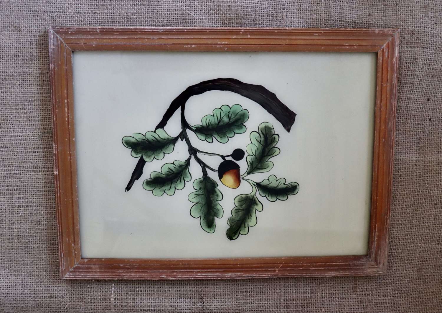 Indian reverse glass painting of an oak leaf