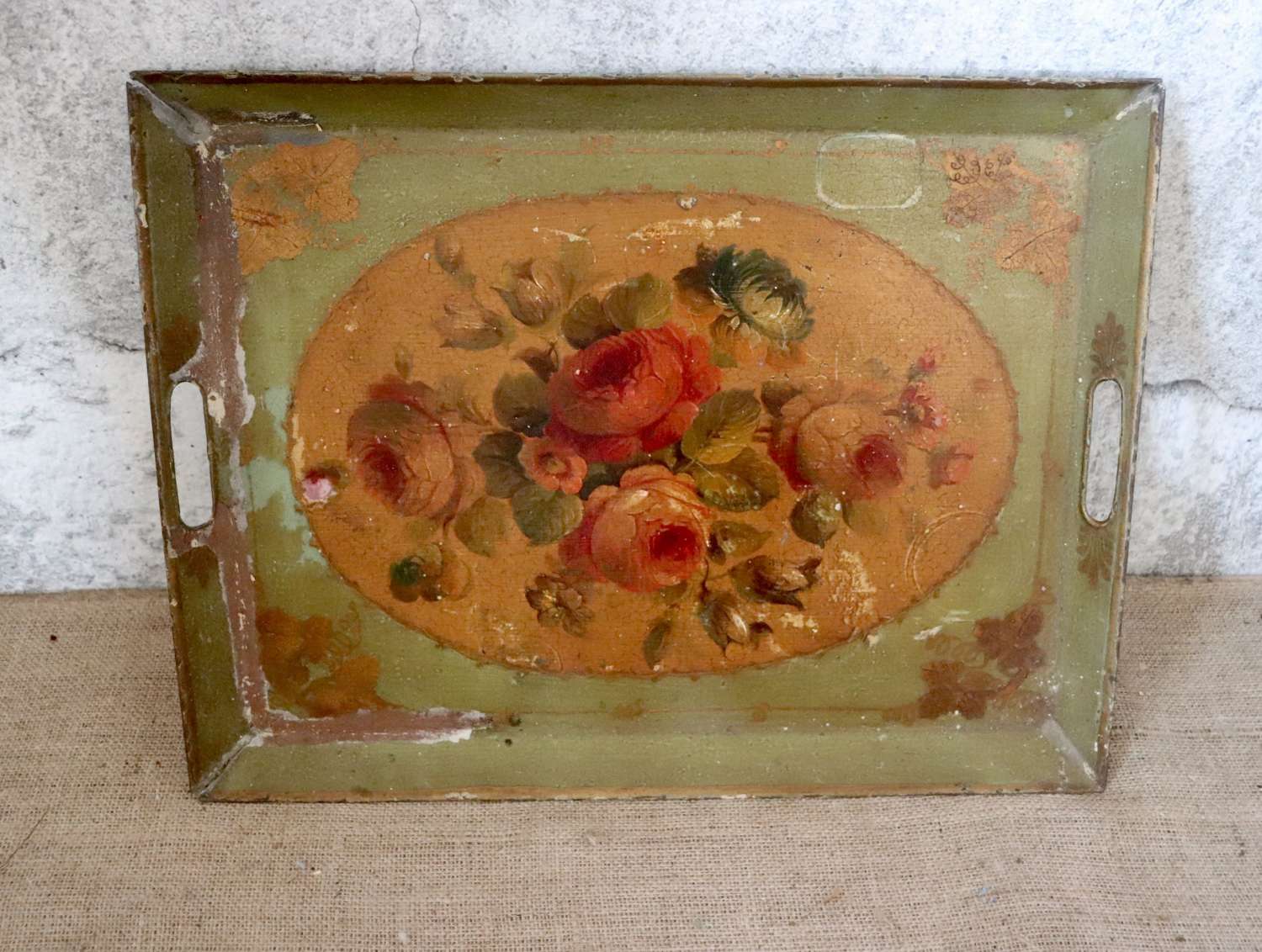 Mid century florally painted toleware tray