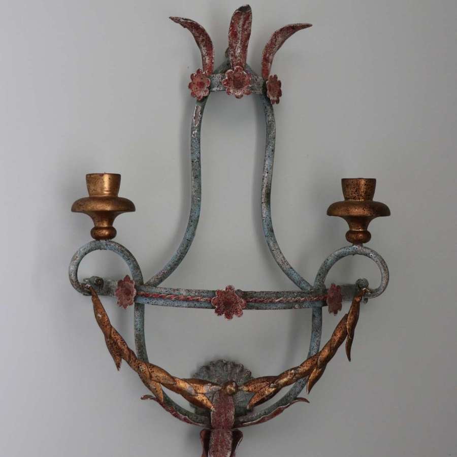 Painted toleware candle sconces