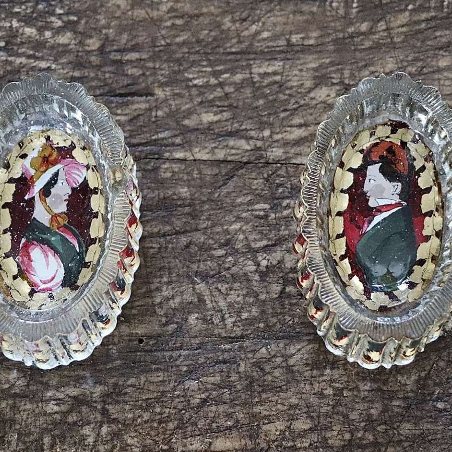 Pair of Georgian salts with reverse glass painting