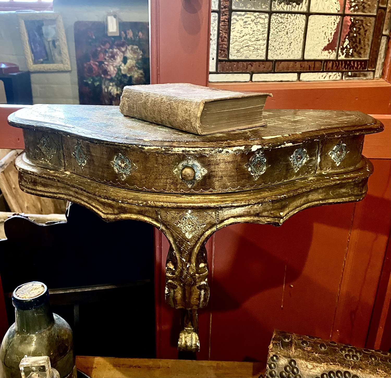 Florentine console table with drawer